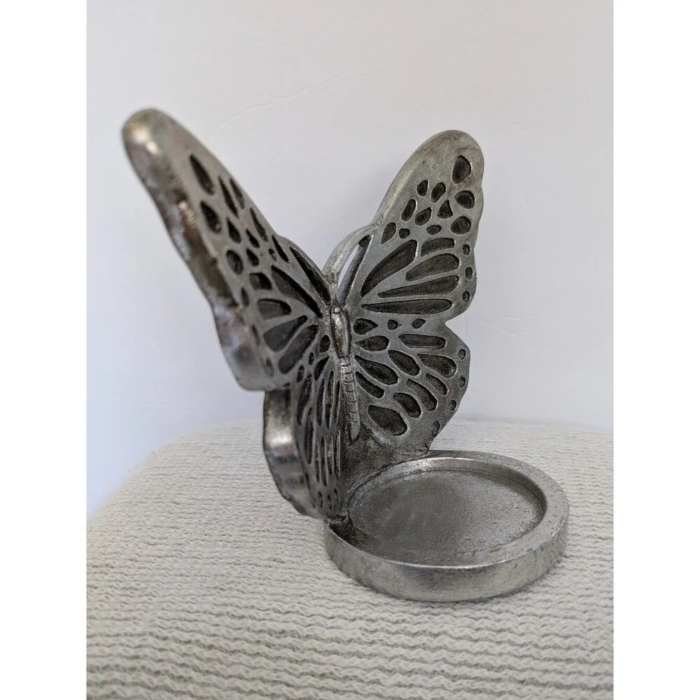 Silver Butterfly Candle Holder Trinket Dish